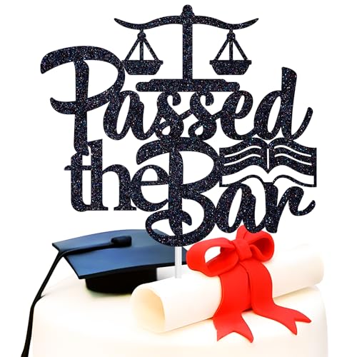 Tortenaufsatz "Passed the Bar", zukünftiger Anwalt/Anwaltsabschluss, Überlebender 2024, Abschlussfeier, Party-Dekoration, schwarzer Glitzer von Miss Onederful