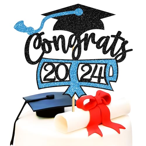 Tortenaufsatz mit Aufschrift "Congrats 2024", Herzlichen Glückwunsch/So Proud of You, Klasse 2024, Abschlussfeier, Party-Dekoration, Schwarz und Himmelblau Tortenaufsatz mit Aufschrift "Congrats 2024", Herzlichen Glückwunsch/So Proud of You, Klasse 2024, Abschlussfeier, Party-Dekoration, Schwarz und Himmelblau von Miss Onederful