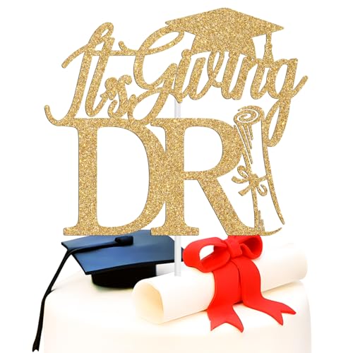 Tortenaufsatz mit Aufschrift "It's Giving DR Congrats Doctor/PHD, Doktorabschluss, Abschlussfeier, 2025 College-Promotion-Party-Dekoration, goldfarbener Glitzer von Miss Onederful