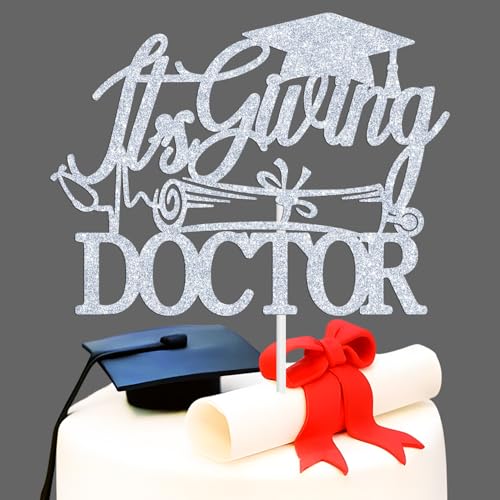 Tortenaufsatz mit Aufschrift "It's Giving Doctor", Congarts Doctor/Official a Doctor, Klasse 2025, Medizinische Schule, Abschlussfeier, Partyzubehör, silberner Glitzer von Miss Onederful
