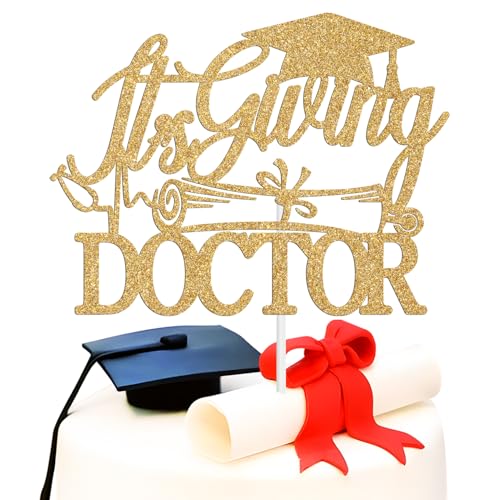 Tortenaufsatz mit Aufschrift "It's Giving Doctor", Congarts Doctor/Official a Doctor, Klasse 2025, Schulabschluss, Party-Zubehör, Goldglitzer von Miss Onederful