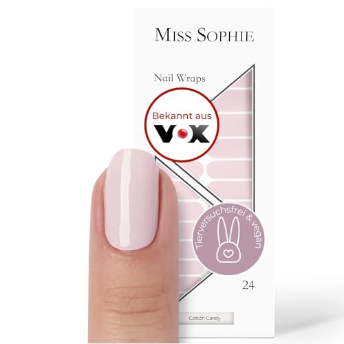Original Miss Sophie Nagelfolien Cotton Candy I 24 ultra-dünne Nagellack-Streifen einfarbig in Pastellrosa I Für Finger- & Fußnägel I Hält auf Natur- sowie lackierten, Acryl-, Gel- & Shellac-Nägeln von Miss Sophie