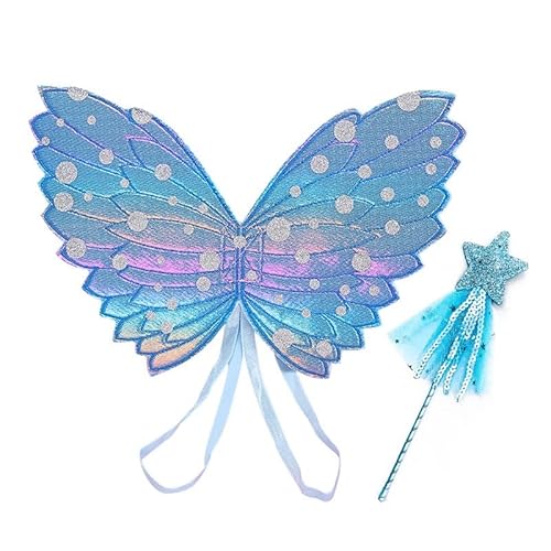 Kinderflügel, Schmetterling Mädchen Flügel Set 2 Stück Zauberstab und Feenflügel für Kinder Mädchen Halloween Kostüm Zubehör Cosplay Kinderflügel, Schmetterling Mädchen Flügel Set 2 Stück Zauberstab und Feenflügel für Kinder Mädchen Halloween Kostüm Zubehör Cosplay von Miss-shop