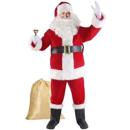 MissFox Weihnachtsmann Kostüm für Herren – 11-teiliges Nikolaus Kostüm Deluxe mit Mütze, Bart, Gürtel & Handschuhen – Santa Claus Kostüm für Weihnachtsfeier, Cosplay & Karneval MissFox Weihnachtsmann Kostüm für Herren – 11-teiliges Nikolaus Kostüm Deluxe mit Mütze, Bart, Gürtel & Handschuhen – Santa Claus Kostüm für Weihnachtsfeier, Cosplay & Karneval von MissFox