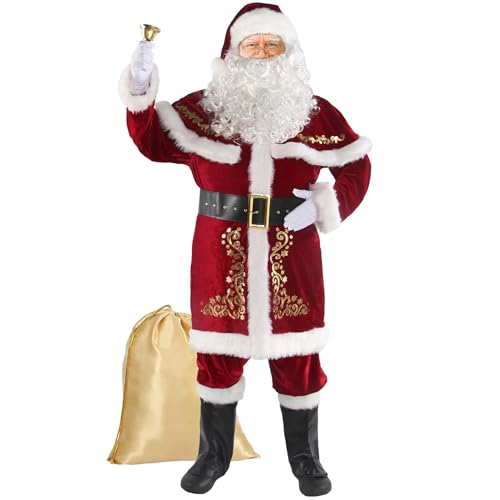 MissFox Weihnachtsmann Kostüm für Herren – 12-teiliges Nikolaus Kostüm Deluxe mit Mütze, Bart, Gürtel & Umhang – Santa Claus Kostüm für Weihnachtsfeier, Cosplay & Karneval MissFox Weihnachtsmann Kostüm für Herren – 12-teiliges Nikolaus Kostüm Deluxe mit Mütze, Bart, Gürtel & Umhang – Santa Claus Kostüm für Weihnachtsfeier, Cosplay & Karneval von MissFox