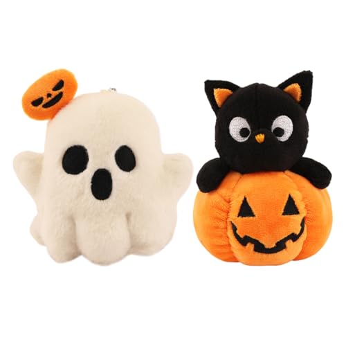 Missmisq 2 Stück 10x10x5cm Halloween Plüschtier Halloween Geist Stofftier Fledermause Plüsch Spielzeug Für Kinder Kürbisse Plüschpuppen Weißer Geist Figure Für Junge Und Mädchen von Missmisq
