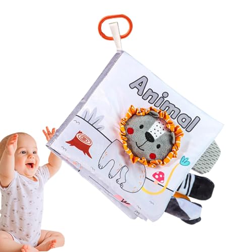 Missmisq Badebücher für Kinder, Knisterbücher,Grau-weißes, kontrastreiches, weiches Kinderwagenspielzeug - 3D Touch Feel Stoff-Aktivitäts-Crinkle-Buch für Kinder ab 0 Jahren von Missmisq