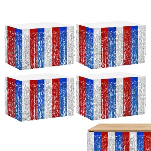 Missmisq Lametta -Tischröcke, Randtischrock | Tischröcke Tinsel Fringe Banner 4 Stücke | 29x108 -Zoll -Rechteck -Bühnen Hintergrund, Schreibtischvorhänge für Babypartys, Halloween, Disco -Partys von Missmisq