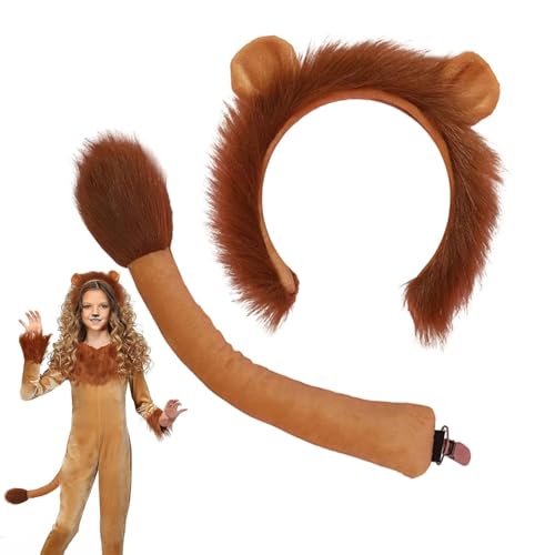 Missmisq Löwen Kostüm Set Löwen Stirnband Schwanz Set Tier Kostüm Set Löwenohren Und -schwanz Set Mit Löwenstirnband Und Löwenschwanz Plüsch Löweohren Löweschwanz Cosplay Set Haarspange Headwear Missmisq Löwen Kostüm Set Löwen Stirnband Schwanz Set Tier Kostüm Set Löwenohren Und -schwanz Set Mit Löwenstirnband Und Löwenschwanz Plüsch Löweohren Löweschwanz Cosplay Set Haarspange Headwear von Missmisq
