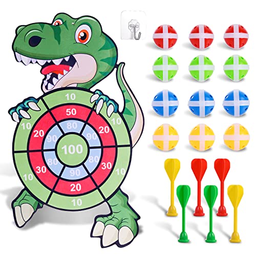 Dinosaurier Spielzeug für Kinder, 77cm Klett Dartscheibe mit 12 Bällen Kinder Brettspiele Dart Wurfspiel Drinnen und Draußen Spiele Party Geschenke für Kinder Junge Mädchen ab 3-12 Jahre von Mistep