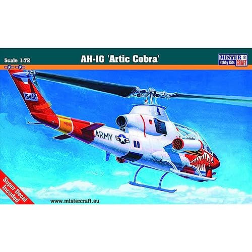 Mistercraft Modellbausatz AH-1G Artic Cobra Hubschrauber Maßstab 1:72, Plastikbausatz, Bausatz zum Zusammenbauen, Inklusive Klebstoff, Kunststoffmodell, Bauanleitung,190mmx185mm von Mistercraft