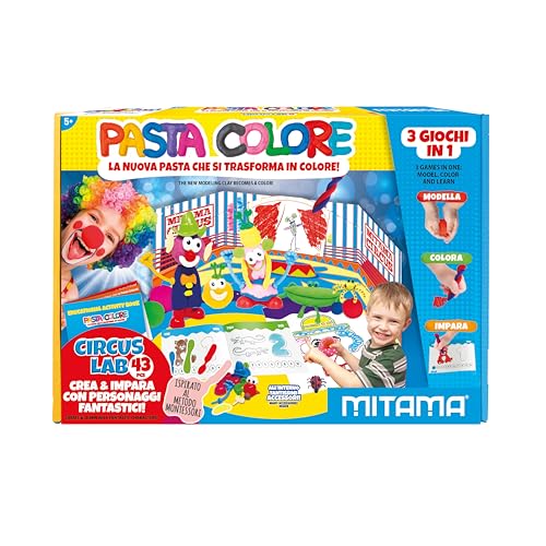 Mitama Spielboxen, Kreativ-Set, Pasta Farbe Circus LAB, 43 Stück und Buch, kreative Spiele für Kinder, Mädchen, Formationsspiele Methode Montessori von Mitama