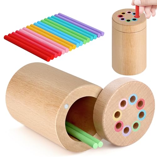 Mittimiya 8 Farben Sortierspiel, Montessori Spielzeug ab 3 Jahr, Motorikspielzeug, Holzspielzeug Sensorik Spielzeug Baby (Gelb (Zylindrisch) von Mittimiya