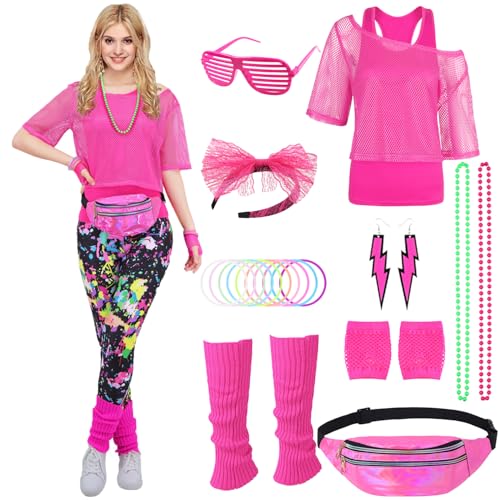 Miulruma Damen 80er 90er Jahre Outfit Neon Party Set mit Netzshirt, Tank Top, Bauchtasche, Beinwrmer, Stirnband, Ohrring, Halskette fr Karneval & Mottoparty Miulruma Damen 80er 90er Jahre Outfit Neon Party Set mit Netzshirt, Tank Top, Bauchtasche, Beinwrmer, Stirnband, Ohrring, Halskette fr Karneval & Mottoparty von Miulruma