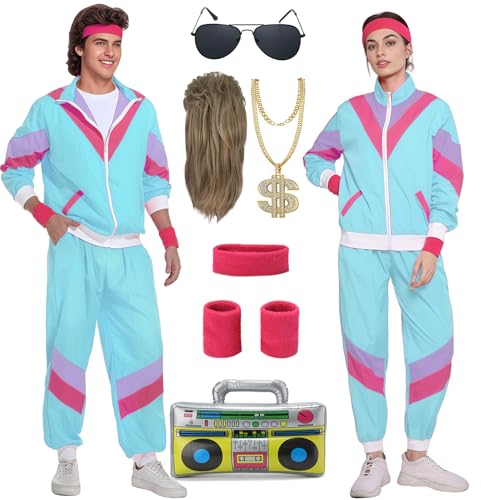 Miulruma 80er Jahre Kostüm Herren Damen 80er 90er Jahre Outfit mit 80er Jahre Gürteltasche 80er Accessoire Retro Stil Mottoparty Kostüm Trainingsanzug Anzug Kleidung Blau A040L Miulruma 80er Jahre Kostüm Herren Damen 80er 90er Jahre Outfit mit 80er Jahre Gürteltasche 80er Accessoire Retro Stil Mottoparty Kostüm Trainingsanzug Anzug Kleidung Blau A040L von Miulruma