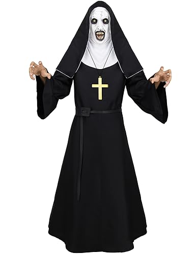 Miulruma Nonne Kostüm Scary Nonne Outfit mit The Nun Horror Maske Kreuz Halskette Priester Halloween Kostüm Schwarz A016L von Miulruma