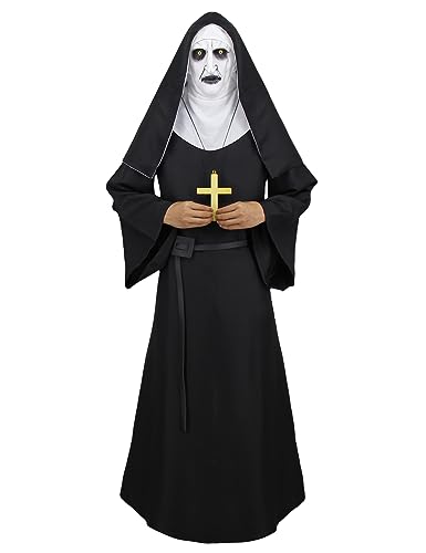Miulruma Nonne Kostüm Scary The Nun Outfit Kostüm mit The Nun Horror Maske Kreuz Halskette Priester Halloween Kostüm Schwarz A017XXL von Miulruma