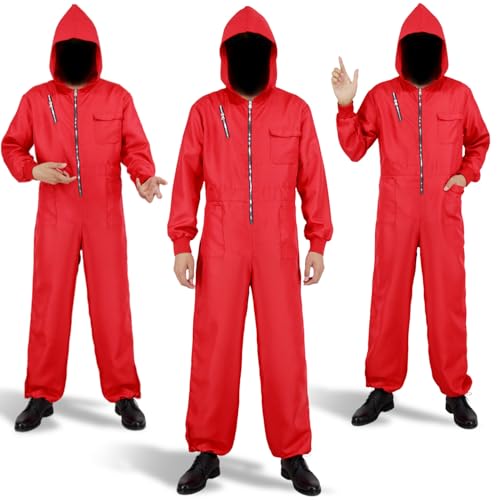 Miulruma Unisex Jumpsuit Set Haus des Geldes Kostüm für Erwachsene mit Dali Salvador Maske, PVC Gewehr, Gamer Kostüm Full Set für Herren Damen Halloween Fasching Party Rot A012S von Miulruma