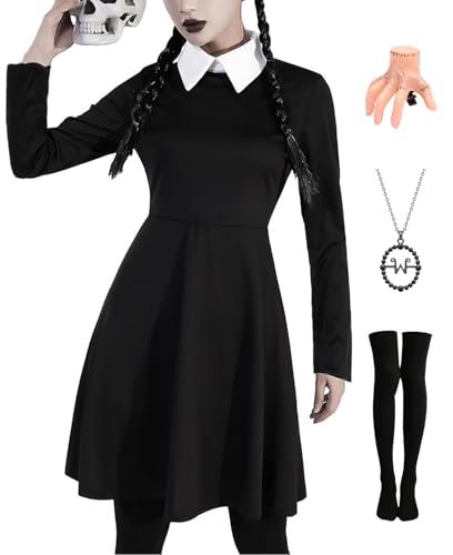 Mittwoch Kostüm Damen Schwarzes Gotisch Kleid Mittwoch Family Kostüm Erwachsene Karnevalskostüm Addams Cosplay Outfit mit Halskette Haarnadel Strümpfe für Fasching Halloween A006XXL Mittwoch Kostüm Damen Schwarzes Gotisch Kleid Mittwoch Family Kostüm Erwachsene Karnevalskostüm Addams Cosplay Outfit mit Halskette Haarnadel Strümpfe für Fasching Halloween A006XXL von Miulruma