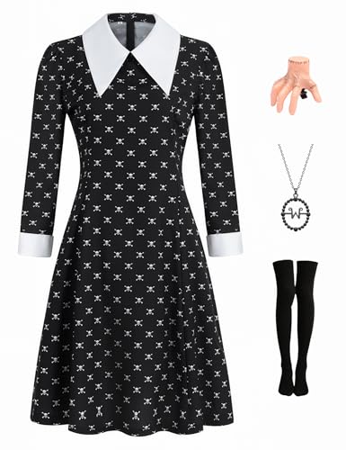 Miulruma Wednesday Kostüm Damen Karneval Kostüm Addams Familie Cosplay Outfit Erwachsene Gothic Schwarzes Kleid Schädelmuster mit Hand Haarnadel für Fasching Halloween Party A045M Miulruma Wednesday Kostüm Damen Karneval Kostüm Addams Familie Cosplay Outfit Erwachsene Gothic Schwarzes Kleid Schädelmuster mit Hand Haarnadel für Fasching Halloween Party A045M von Miulruma