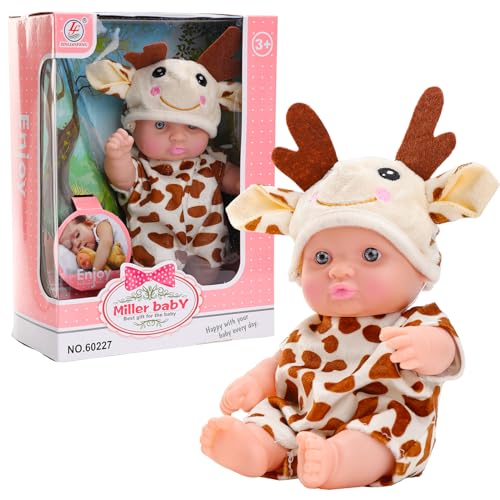 Babypuppe 20 cm groß Puppen Sammlerpuppe Minipüppchen mit Tierbekleidung 8 Inch Mini Puppe Puppenspielzeug für Kinder ab 3 Jahren (Giraffe) von Miunana