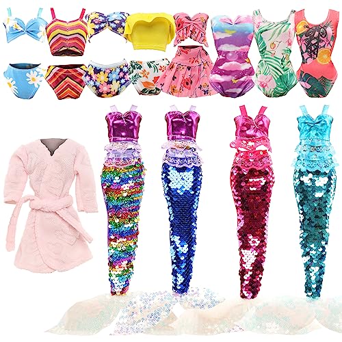 Miunana 10 Puppenkleidung Puppen Kleidung 5 Badeanzug Bikini 4 Meerjungfrau Schwimmbekleidung 1 Bademantel für 11,5 Zoll Puppen von Miunana