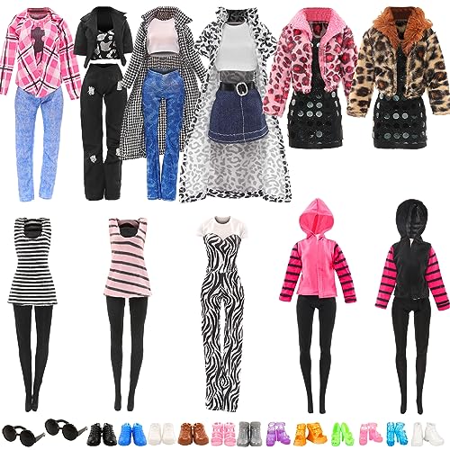 Miunana 17 Puppenkleidung 5 Fashion Kleidung Set 10 Schuhe 2 Sonnenbrillen, Outfits Kleider für 30 cm Mädchen Puppen von Miunana