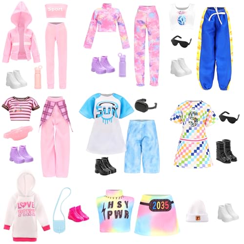 Miunana 23Pcs Fashion Puppenkleidung, 8 Set Chic Kleiung Outfits Kleider Hoodie Sportkleidung mit 8 Paar Schuhe 7 Zubehör für 11.5 Zoll Puppen Geschenke für Mädchen von Miunana