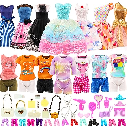 Miunana 50 Puppenkleidung = 8 Kleider 5 Tops 5 Hosen 10 Paar Schuhe 22 Zubehör Kleidung für 11,5 Zoll Mädchen Puppen von Miunana