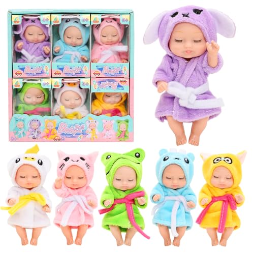 Miunana 6 Pcs Mini Puppe mit Bademantel, Mini Babypuppen Waschbares PVC-Material, Realistische Bewegliche Babypuppe Puppenspielzeug für Kinder Miunana 6 Pcs Mini Puppe mit Bademantel, Mini Babypuppen Waschbares PVC-Material, Realistische Bewegliche Babypuppe Puppenspielzeug für Kinder von Miunana