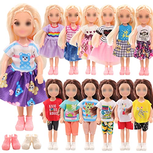 Miunana 7 Kleidung Schuhe für 6 Zoll/ 15 cm Puppen = 3 Kleider 2 Kleidung Outfits 2 Schuhe für Puppen von Miunana
