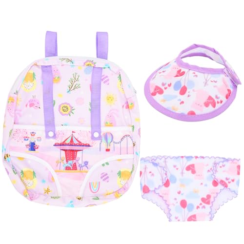 Miunana Baby Puppen Rucksack Windeln Lätzchen, Babypuppen-Fütterungsset Puppenwindeln Puppentrage für Puppen 35-43 cm, Puppe mit Verstellbarem Puppenzubehör für Mädchen Kinder (Lila) von Miunana