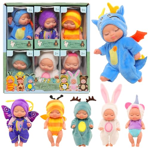 Miunana Babypuppe, Mini Puppe, Mini Reborn Babypuppen, 6 Stück Baby Mini Puppen, Waschbares PVC-Material, Realistische Bewegliche Babypuppe, Puppenspielzeug für Mädchen und Kleinkinder von Miunana
