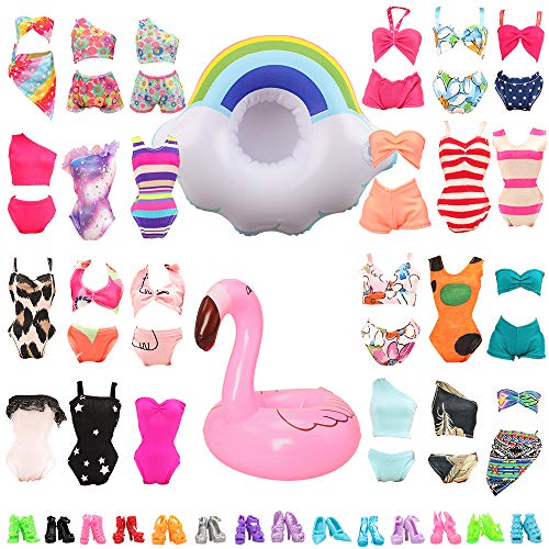 Miunana Kleider für 11,5 Zoll Mädchen Puppen Kleidung + Schuhe + Zubehör (5 Badeanzug + 5 Schuhe + 2 Schwimmreifen) von Miunana