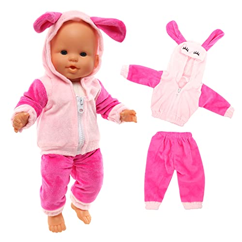 Miunana Kleidung Bekleidung Outfits für Baby Puppen, Puppenkleidung 35-43 cm, 2 teilig, Jacke Hose (Pink) von Miunana