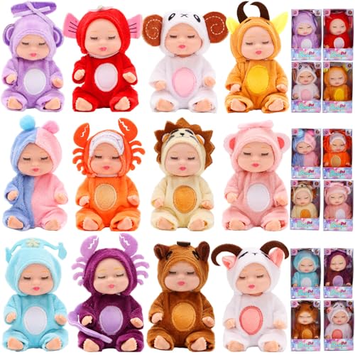 Miunana Minipuppen Mini Reborn Puppen Babypuppen, 12 Stück Baby Mini Puppen in Kleidung von Tierkreiszeichen, Waschbares PVC-Material, Realistische Bewegliche Babypuppe für Mädchen und Kleinkinder Miunana Minipuppen Mini Reborn Puppen Babypuppen, 12 Stück Baby Mini Puppen in Kleidung von Tierkreiszeichen, Waschbares PVC-Material, Realistische Bewegliche Babypuppe für Mädchen und Kleinkinder von Miunana