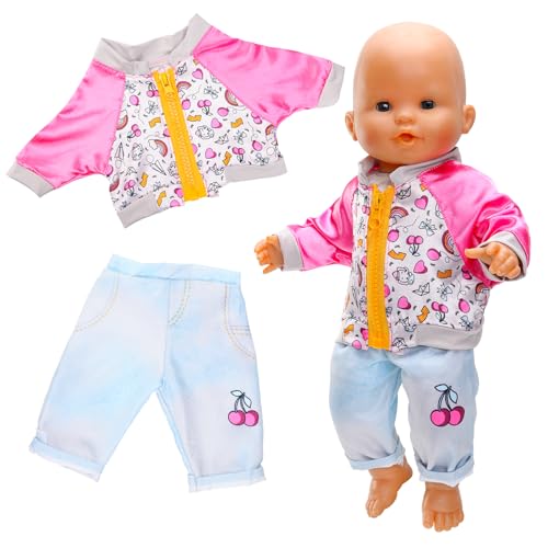 Miunana Puppenkleidung Kleidung Outfits für Baby Puppen, Fashion Pink Puppenkleidung 35-43 cm, Jacket Hosen Puppenbekleidung von Miunana