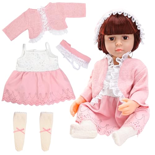 Miunana Puppenkleidung Kleidung für Baby Puppen, Pink Bekleidung Top Hosen Hut Outfits für 50-55 cm Puppen, 20-22 Zoll Rosa Puppenkleider Puppenzubehör (Keine Puppe) von Miunana