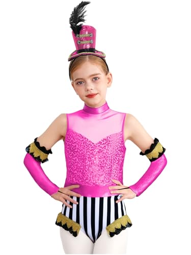 Miutii 3Pcs Mädchen Zirkus Kostüm Zirkusdirektor Uniform Glitzer Body Overall mit Handschuhe Haarreif Pailletten Tanzbody Halloween Karneval Fasching Tanzkostüm Dunkel Rosa 170-176 Miutii 3Pcs Mädchen Zirkus Kostüm Zirkusdirektor Uniform Glitzer Body Overall mit Handschuhe Haarreif Pailletten Tanzbody Halloween Karneval Fasching Tanzkostüm Dunkel Rosa 170-176 von Miutii