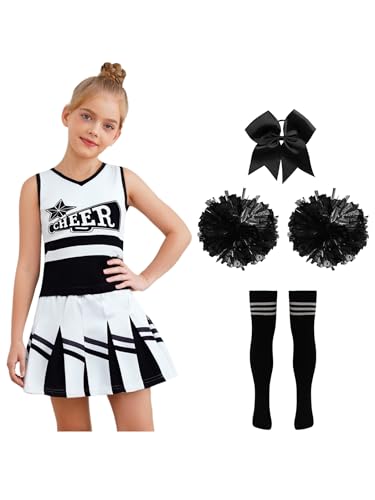 Miutii 5 Stück Mädchen Cheer Leader Kostüm Cheerleading Kleid Ärmellos Tanzkleid mit Pompoms Socken Haarbanf Halloween Karneval Fasching Tanzkostüm Schwarz 128-134 Miutii 5 Stück Mädchen Cheer Leader Kostüm Cheerleading Kleid Ärmellos Tanzkleid mit Pompoms Socken Haarbanf Halloween Karneval Fasching Tanzkostüm Schwarz 128-134 von Miutii