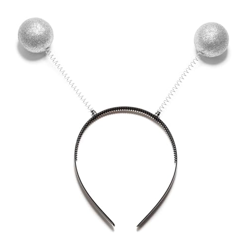Miutii Alien Haarreif mit 2 runden schwingenden Bällen Glitzer Kopfschmuck Haarband Disco Bälle Kugeln Accessoire Karneval Fasching Mottoparty Silber Einheitsgröße von Miutii