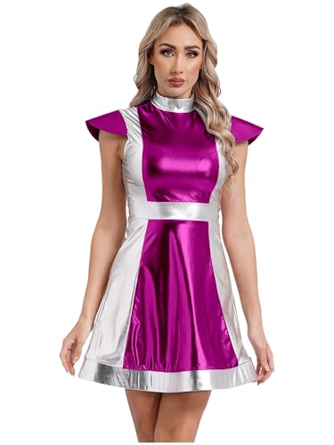 Miutii Damen Alien Kostüm Metallic Space Girl Kleid Faltenkleid Weltall Astronauten Kostüm Halloween Karneval Fasching Partykleid Dunkel Rosa 3XL Miutii Damen Alien Kostüm Metallic Space Girl Kleid Faltenkleid Weltall Astronauten Kostüm Halloween Karneval Fasching Partykleid Dunkel Rosa 3XL von Miutii