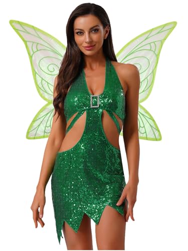 Miutii Damen Fee Kleid Pailletten Elfenkleid mit Schmetterlings Feenflügel Waldfee Prinzessin Kleid Feenkostüm Cosplay Halloween Karneval Fasching Kostüm B Grün XXL Miutii Damen Fee Kleid Pailletten Elfenkleid mit Schmetterlings Feenflügel Waldfee Prinzessin Kleid Feenkostüm Cosplay Halloween Karneval Fasching Kostüm B Grün XXL von Miutii