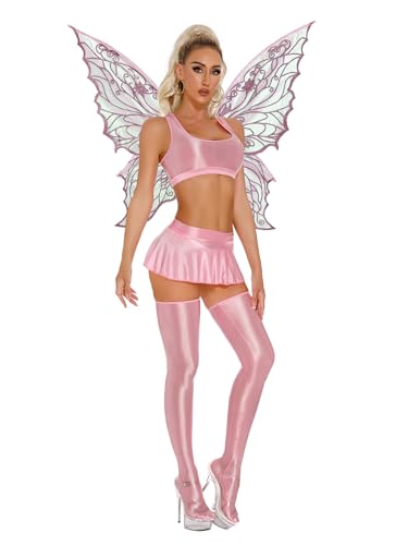 Miutii Damen Fee Kleid Waldfee Elfen Kostüm mit Schmetterlings Feenflügel Glossy BH Tops Minirock Strümpfe Feenkostüm Karneval Fasching Party Outfits Rosa M Miutii Damen Fee Kleid Waldfee Elfen Kostüm mit Schmetterlings Feenflügel Glossy BH Tops Minirock Strümpfe Feenkostüm Karneval Fasching Party Outfits Rosa M von Miutii