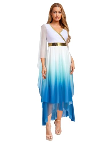 Miutii Damen Griechische Göttin Kostüm Farbverlauf Langarm Griechisches Kleid Antike Toga Eldes Kleid Römische Kleidung Show Tanzkostüm Blau XXL Miutii Damen Griechische Göttin Kostüm Farbverlauf Langarm Griechisches Kleid Antike Toga Eldes Kleid Römische Kleidung Show Tanzkostüm Blau XXL von Miutii