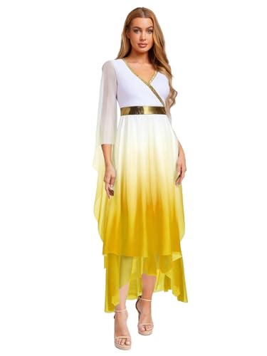 Miutii Damen Griechische Göttin Kostüm Farbverlauf Langarm Griechisches Kleid Antike Toga Eldes Kleid Römische Kleidung Show Tanzkostüm Gelb 3XL Miutii Damen Griechische Göttin Kostüm Farbverlauf Langarm Griechisches Kleid Antike Toga Eldes Kleid Römische Kleidung Show Tanzkostüm Gelb 3XL von Miutii