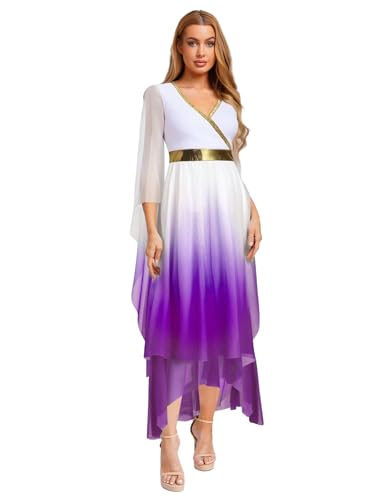 Miutii Damen Griechische Göttin Kostüm Farbverlauf Langarm Griechisches Kleid Antike Toga Eldes Kleid Römische Kleidung Show Tanzkostüm Lila XXL Miutii Damen Griechische Göttin Kostüm Farbverlauf Langarm Griechisches Kleid Antike Toga Eldes Kleid Römische Kleidung Show Tanzkostüm Lila XXL von Miutii