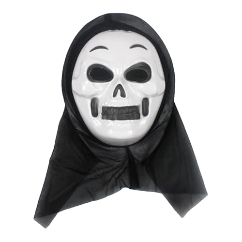 Miutii Geist Maske Halloween Gesichtsmaske Gruselmaske Halloween Horror Scream Ghostface Maske Zubehör für Kinder Erwachsene Schwarz C Einheitsgröße von Miutii