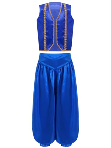 Miutii Jungen Arabische Prinz Kostüm Mittelalter Weste Jacke + Aladinhose Kinder Arabische Kleidung Dieb Wunderlampe Karneval Fasching Party Outfits Royal Blau 170-176 von Miutii