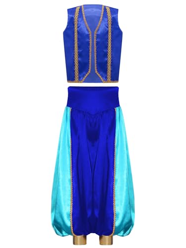 Miutii Jungen Arabische Prinz Kostüm Orientalische Weste + Haremshose Arabische Kleidung Karneval Fasching Party Outfits Himmelblau 134-140 von Miutii